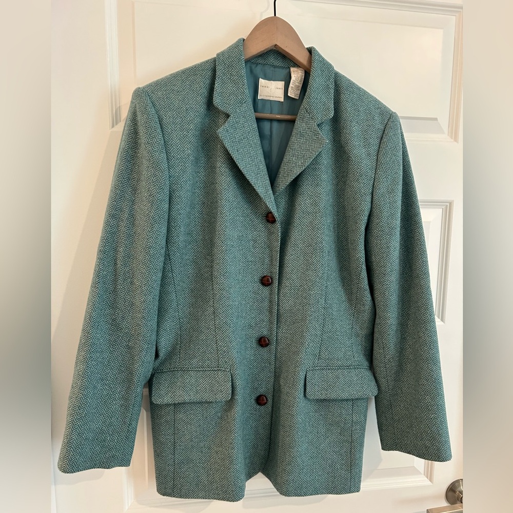 Emma James Herringbone Wool Blazer Teal Green Size 16